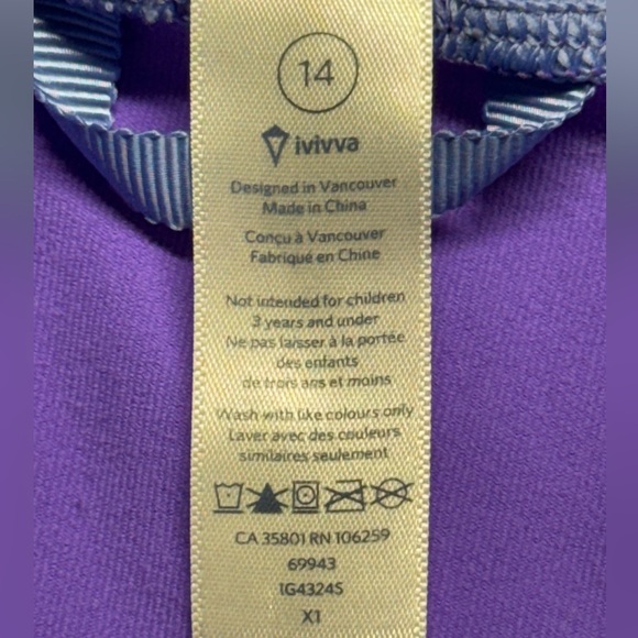 Ivivva Lululemon Girls Perfect Your Practice Full Zip Jacket Purple Size 14 - Picture 7 of 7